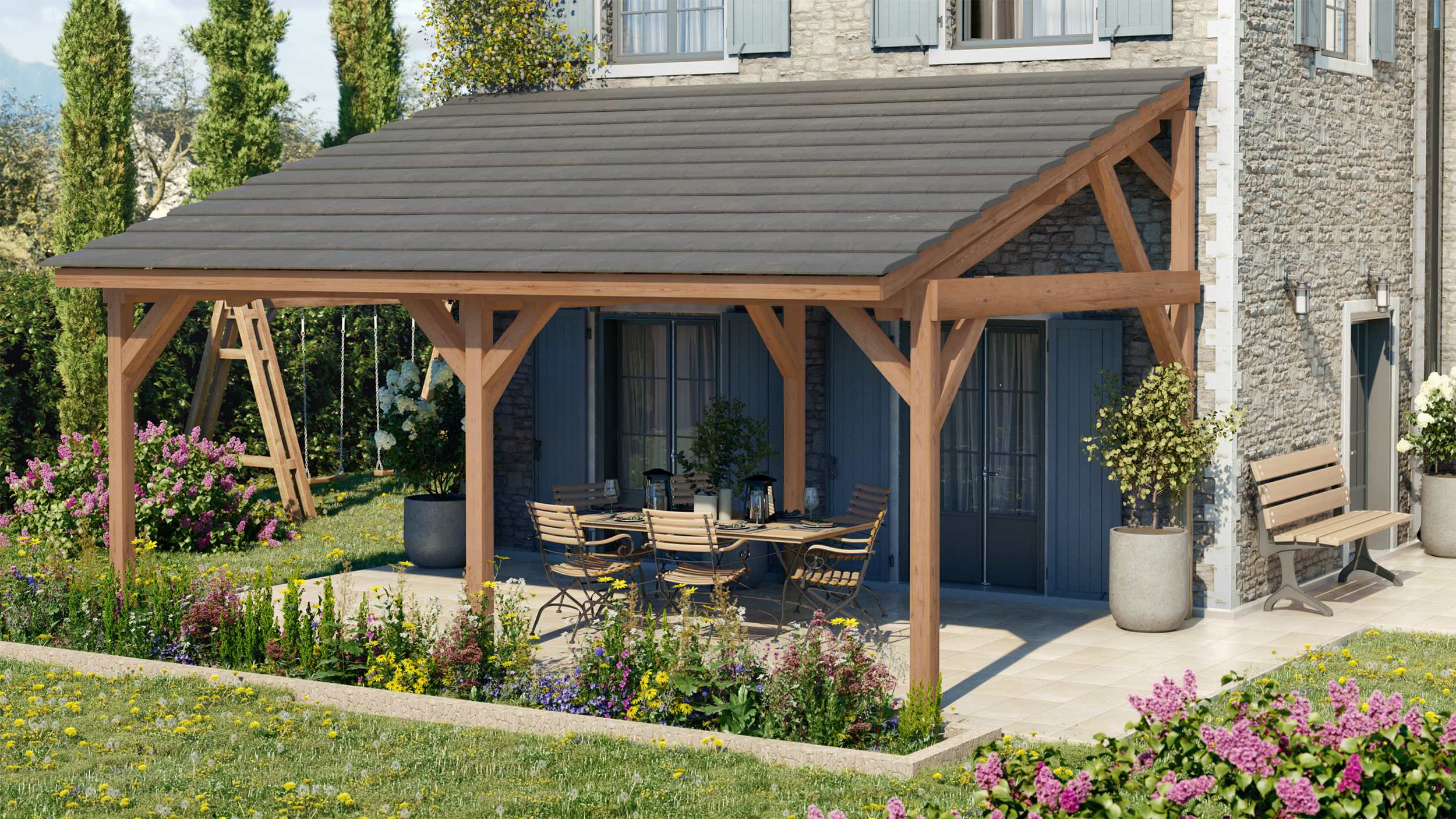 Auvent autoporté 1 pente en Douglas