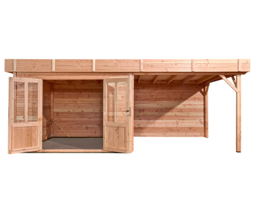 Abri avec bûcher Diane, Douglas Madriers 28mm, 5.75 x 3.00m, 17.25m²