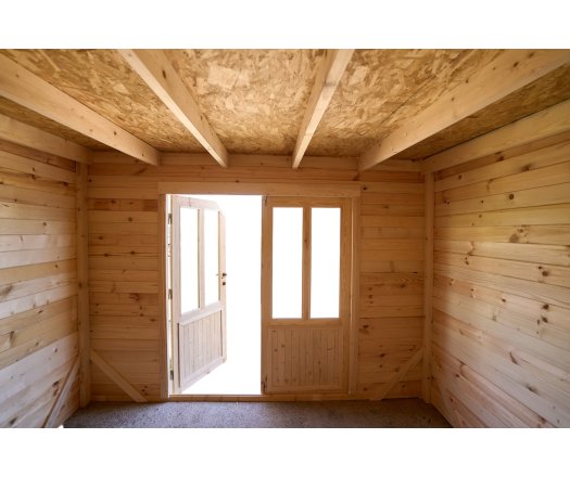 Abri Kylian mono pente avec bûcher, Madriers épicéa 28mm, 3.00 x 3.00m, 9.00m²