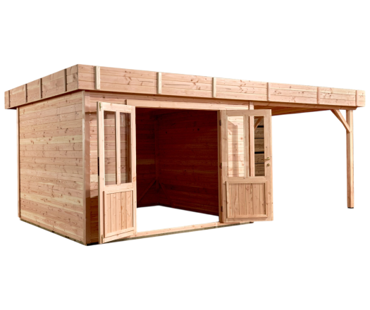 Abri avec bûcher Diane, Douglas Madriers 28mm, 5.75 x 3.00m, 17.25m²