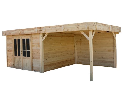 Abri Kylian mono pente avec bûcher, Madriers épicéa 28mm, 3.00 x 3.00m, 9.00m²