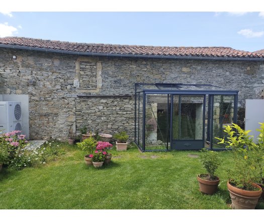Serre Luxia, aluminium, structure avec différentes couleurs + gouttière 2.00m, 3.09 x 1.58 m, 4.90m²