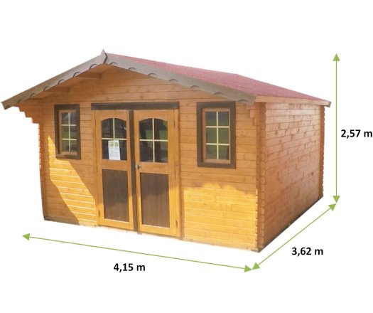 Abri Balmont, Madriers  épicéa 28mm, 4.1 x 3.6m, 15m²