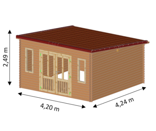 Abri Daniel toit multidirectionnel, Douglas Madriers 28mm, 4.00 x 4.00m, 16.00m²