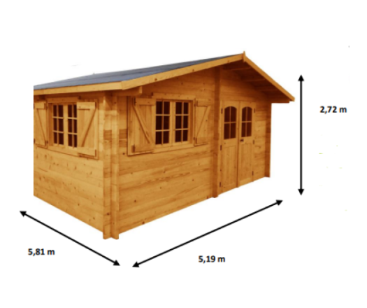 Abri Naira bas, Madriers épicéa 42mm, 5.2 x 5.8m, 30m² - NAR5050.02L