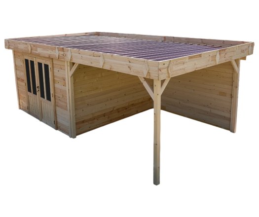 Abri Kylian mono pente avec bûcher, Madriers épicéa 28mm, 3.00 x 3.00m, 9.00m²