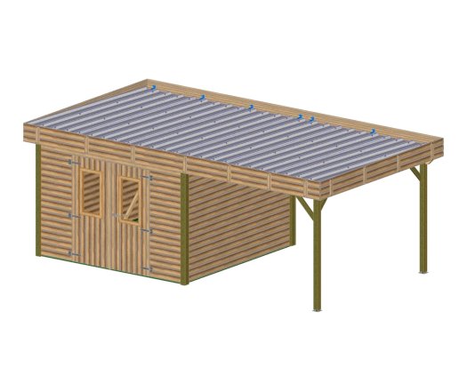 Abri Thibault avec bûcher, THT Madriers 19mm, 3.00 x 3.50m + 2.75 x 3.50m , 20.13m²