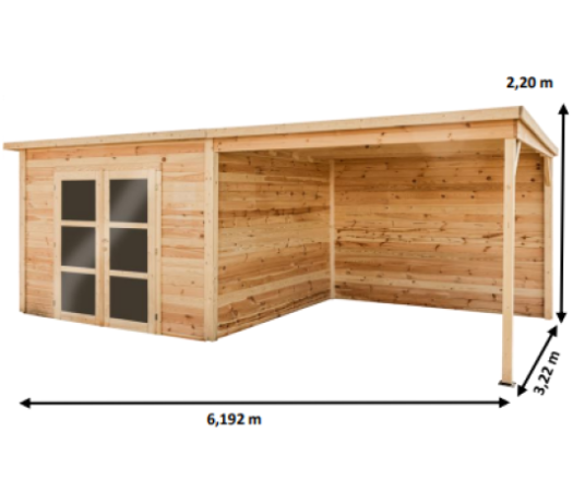 Abri Poolhouse Bahia avec bucher, Epicéa Madriers 28mm, 6.20 x 3.20m, 19.80m²