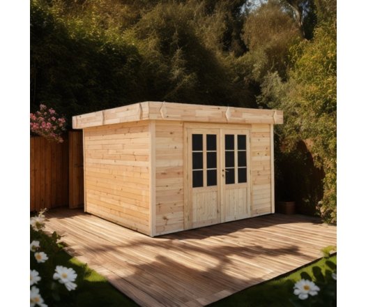 Abri Kylian mono pente, Madriers épicéa 28mm, 3.00 x 3.00m, 9.00m²