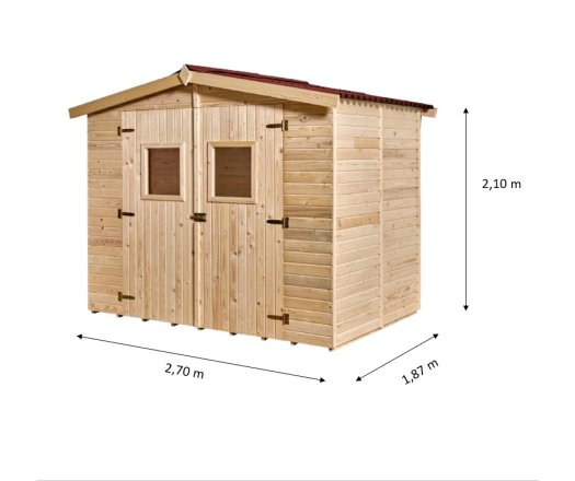 Abri Eden, Epicéa panneaux 16mm, 2.70 x 1.90m, 5.00m²