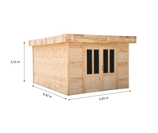 Abri Kylian mono pente, Madriers épicéa 28mm, 3.00 x 4.00m, 12.00m²