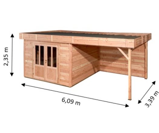 Abri avec bûcher Diane, Douglas Madriers 28mm, 5.75 x 3.00m, 17.25m²