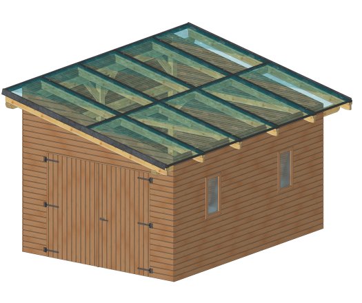 Garage photovoltaïque Wattoit, THT lamellé collé 120 x 120 mm, 3.75 x 5.82m, 21.83 m²