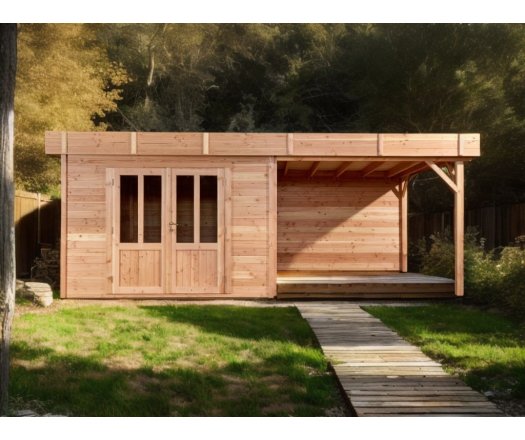 Abri avec bûcher Diane, Douglas Madriers 28mm, 5.75 x 3.00m, 17.25m²