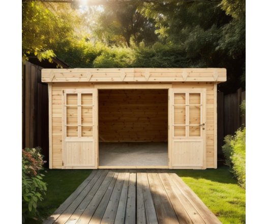 Abri Kylian mono pente, Madriers épicéa 28mm, 3.76 x 3.70m, 13.91m²
