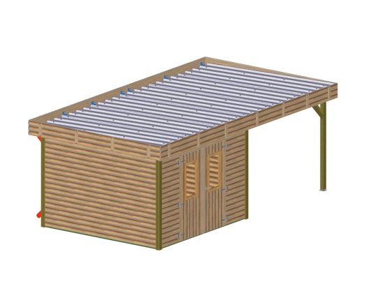 Abri Thibault avec bûcher, THT Madriers 19mm, 3.00 x 3.50m + 2.75 x 3.50m , 20.13m²