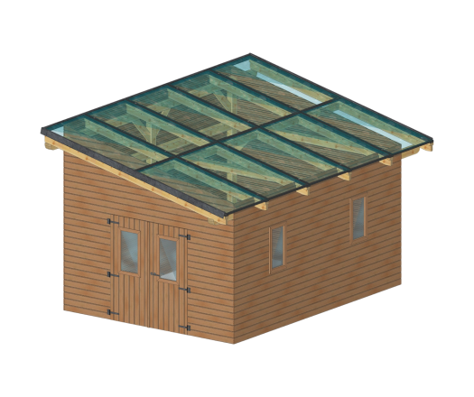 Abri photovoltaïque Wattoit, THT lamellé collé 120 x 120 mm, 3.75 x 5.82m, 21.83 m²