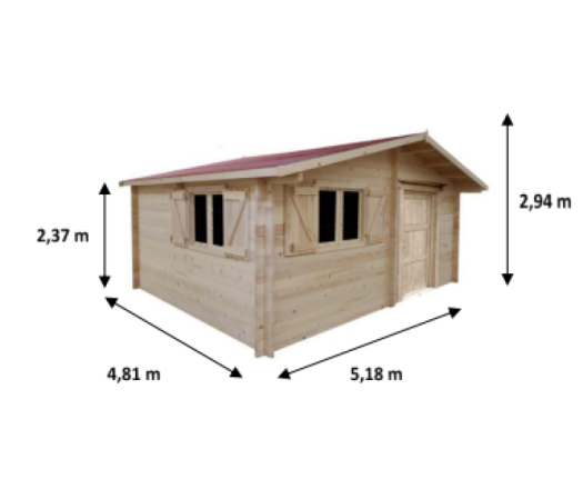 Abri Magny bas, Epicéa Madriers 60mm, 5.20 x 4.80m, 25m² - MG5040.02L