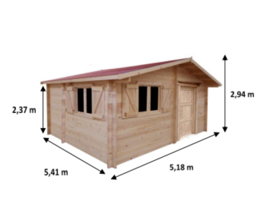 Abri Cozy,  Madriers épicéa 60mm, 5.20 x 5.40m, 28m² - CZ5046.02L