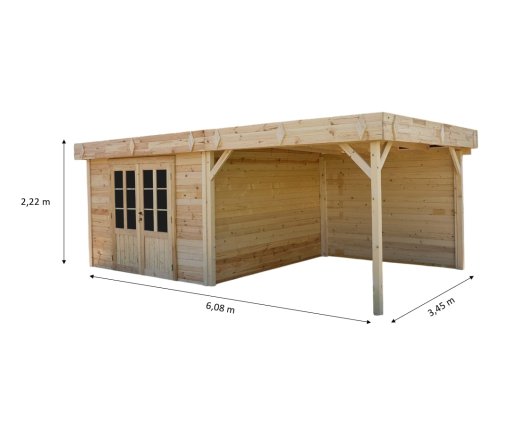 Abri Kylian mono pente avec bûcher, Madriers épicéa 28mm, 3.00 x 3.00m, 9.00m²