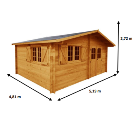 Abri Naira bas, Madriers épicéa 42mm, 5.2 x 4.8m, 25m²-NAR5040.02L