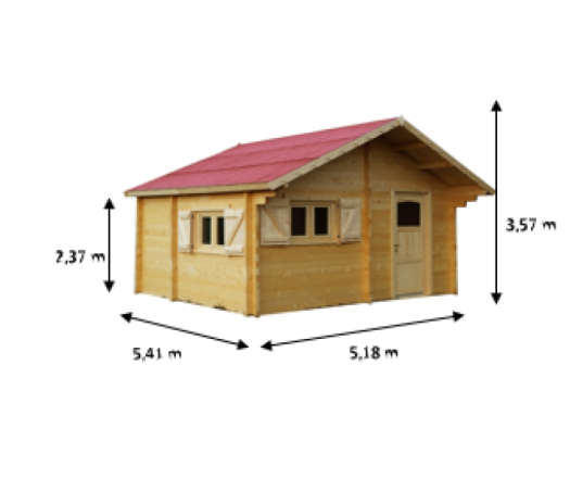 Abri Cozy,  Madriers épicéa 60mm, 5.20 x 5.40m, 28m² - CZ5046.02