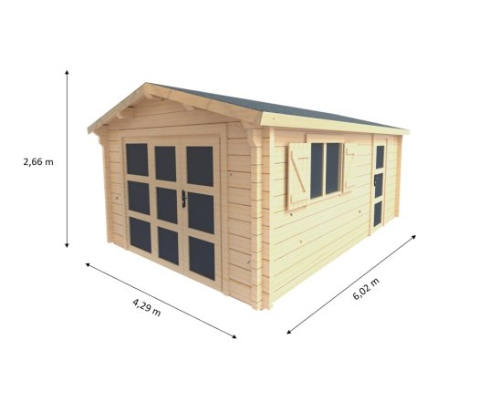 Chalet Saska, Epicéa madriers contrecollés 75mm, 3.60 x 5.48m, 19.73m²