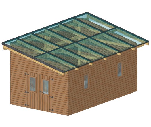Abri photovoltaïque Wattoit, THT lamellé collé 120 x 120 mm, 3.75 x 6.97 m, 26.14 m²