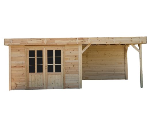Abri Kylian mono pente avec bûcher, Madriers épicéa 28mm, 3.00 x 3.00m, 9.00m²