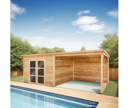 Abri Poolhouse Napoli avec bucher, Epicéa Madriers 42 mm, 6.20 x 3.20m, 19.80m²