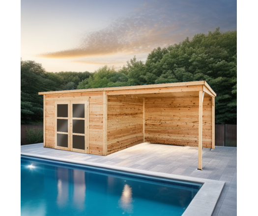 Abri Poolhouse Napoli avec bucher, Epicéa Madriers 42 mm, 6.20 x 3.20m, 19.80m²