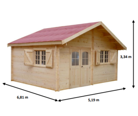 Abri Naira, Madriers épicéa 42mm, 5.20 x 6.80m, 35.30m² - NAR5060.02