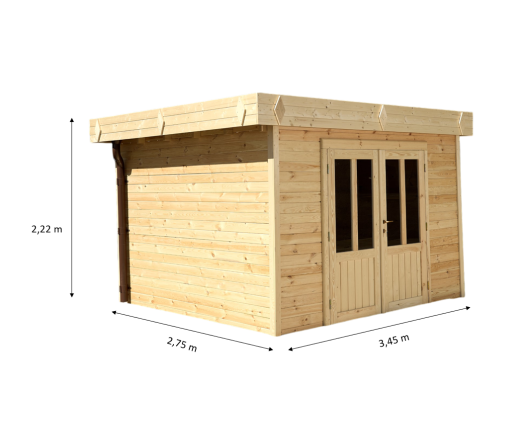 Abri Kylian mono pente, Madriers épicéa 28mm, 3.00 x 2.00m, 6.00m²