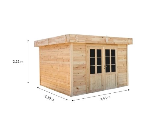 Abri Kylian mono pente, Madriers épicéa 28mm, 3.00 x 3.00m, 9.00m²