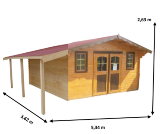 Abri Balmont avec bûcher, Madriers épicéa 28mm, 4.0 x 3.0m, 12m²