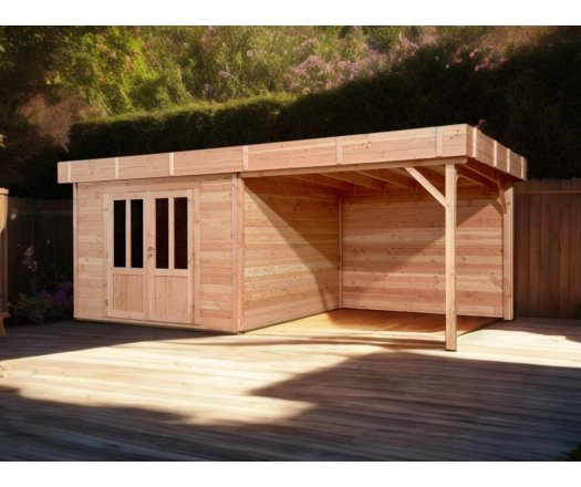 Abri avec bûcher Diane, Douglas Madriers 28mm, 5.75 x 3.00m, 17.25m²