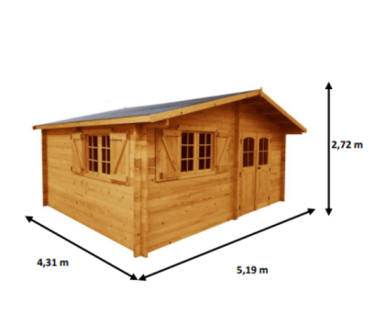 Abri Naira bas, Madriers épicéa 42mm, 5.2 x 4.3m, 22m² - NAR5035.02L