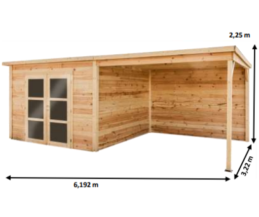 Abri Poolhouse Napoli avec bucher, Epicéa Madriers 42 mm, 6.20 x 3.20m, 19.80m²