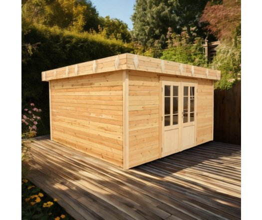 Abri Kylian mono pente, Madriers épicéa 28mm, 3.76 x 3.70m, 13.91m²