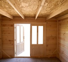 Abri Kylian mono pente avec bûcher, Madriers épicéa 28mm, 3.00 x 3.00m, 9.00m²