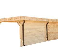 Abri Kylian mono pente avec bûcher, Madriers épicéa 28mm, 6.76 x 3.70m, 25.00m²