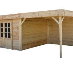 Abri Kylian mono pente avec bûcher, Madriers épicéa 28mm, 3.00 x 3.00m, 9.00m²