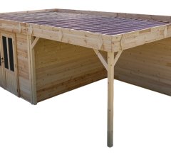 Abri Kylian mono pente avec bûcher, Madriers épicéa 28mm, 3.00 x 3.00m, 9.00m²