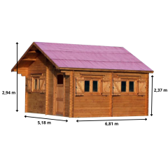 Abri Cozy,  Madriers épicéa 60mm, 5.20 x 6.80m, 30m² - CZ5060.02L