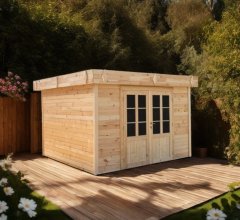 Abri Kylian mono pente, Madriers épicéa 28mm, 3.00 x 3.00m, 9.00m²
