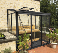 Serre Luxia, aluminium, structure avec différentes couleurs + gouttière 1.80m, 2.36 x 1.58 m, 3.70m²
