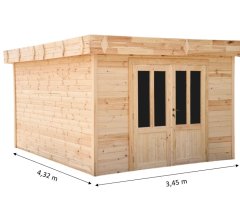 Abri Kylian mono pente, Madriers épicéa 28mm, 3.00 x 4.00m, 12.00m²