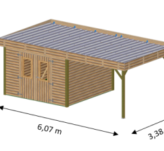 Abri Thibault avec bûcher, THT Madriers 19mm, 3.00 x 3.50m + 2.75 x 3.50m , 20.13m²