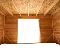 Abri Kylian mono pente avec bûcher, Madriers épicéa 28mm, 6.76 x 3.70m, 25.00m²