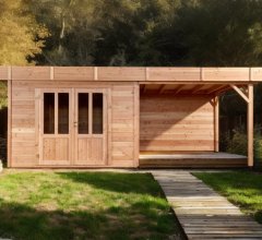 Abri avec bûcher Diane, Douglas Madriers 28mm, 5.75 x 3.00m, 17.25m²